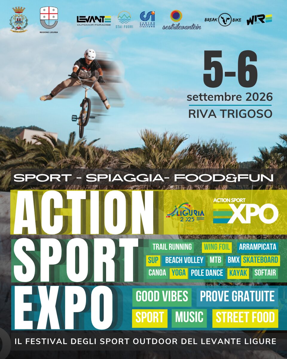Locandina ufficiale Action Sport Expo 2026, 5-6 settembre, Riva Trigoso